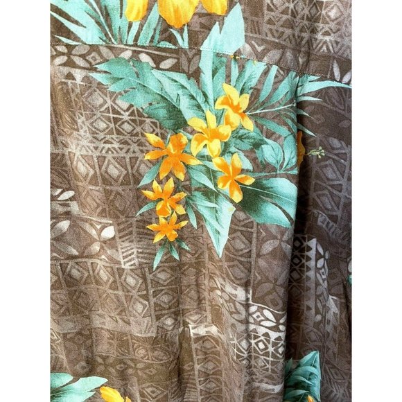 Men's Hawaiian Shirt XL Caribbean Joe Island Supply Co Aloha Floral Tan Orange - Picture 5 of 5